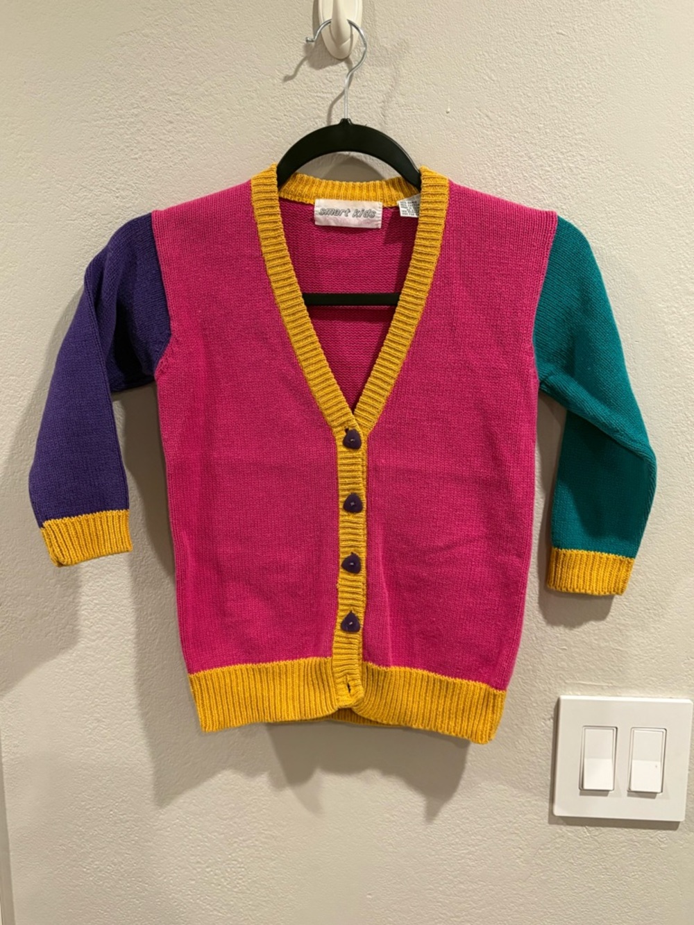Vintage 90’s Color block Girls button up Cardigan size XS 4/5 EUC Smart Kids